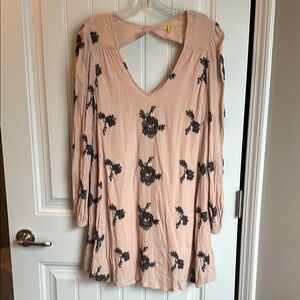 Free People Pink Dress with Black Floral Pattern